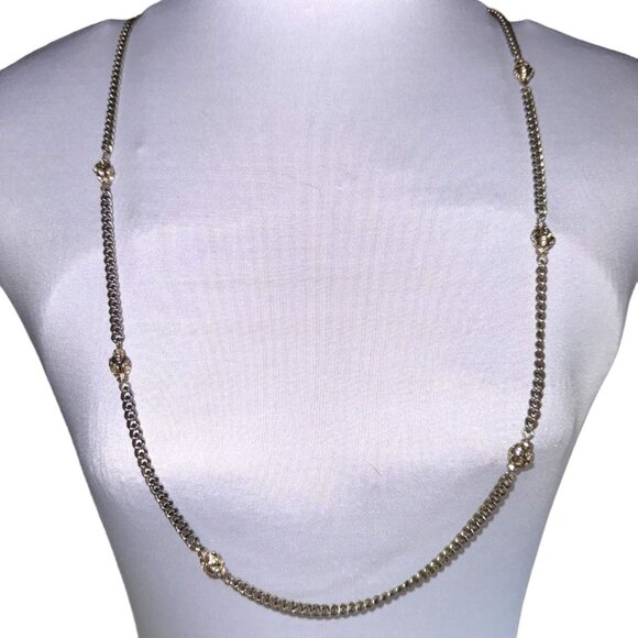 Gold-Tone LOFT Long Chain Necklace With Rhinestone Accents & Lobster Clasp - Picture 1 of 6